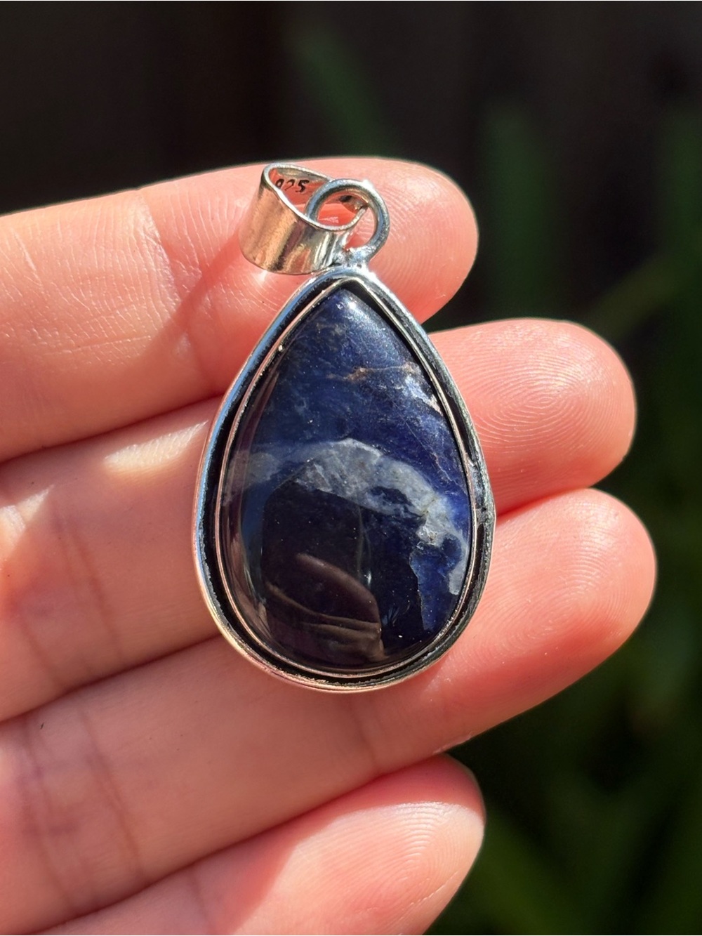 Sterling Silver Teardrop Sodalite Pendant - Deep Blue